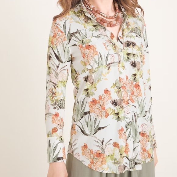 Chico's Tops - CHICO'S Silky Soft Modal Desert Bouquet Half-Placket Button Down Shirt Blouse